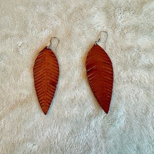 Brown Leaf-Shaped Leather Earrings
